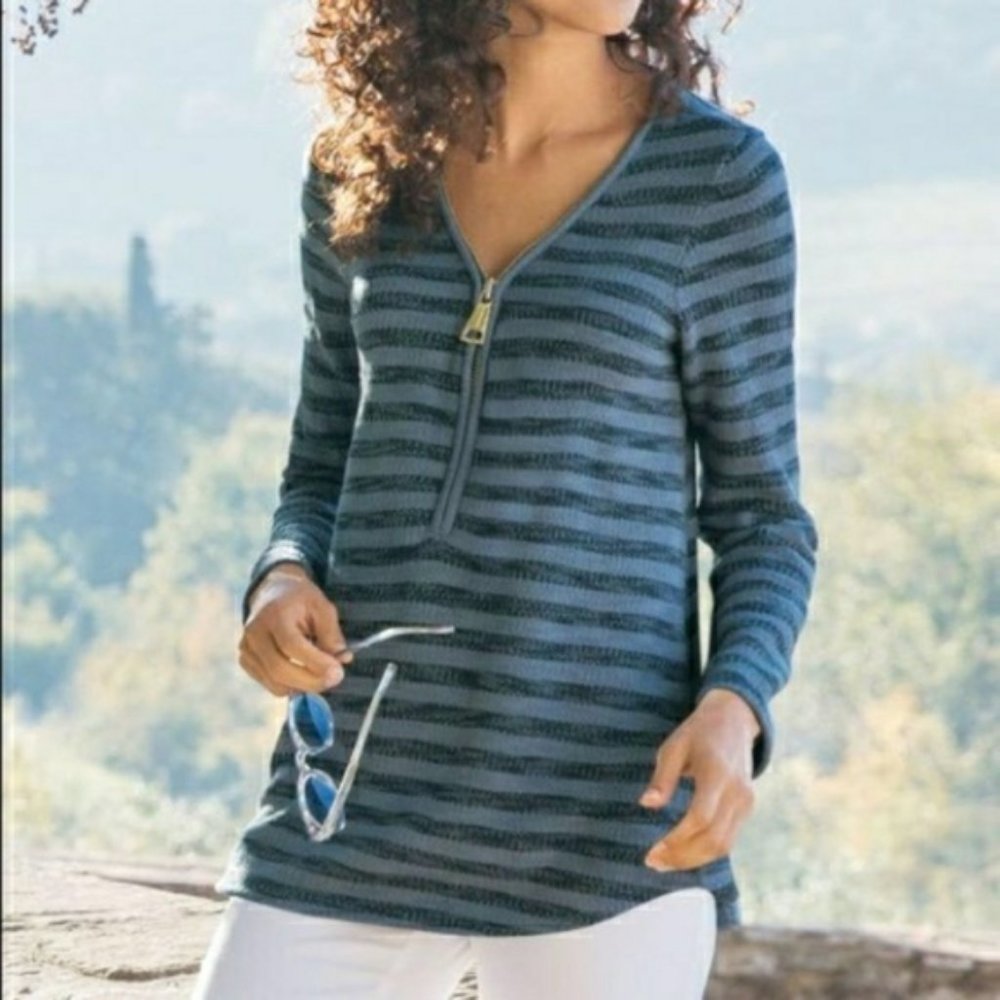 Soft Surroundings Latitia Blue Stripe Sweater L